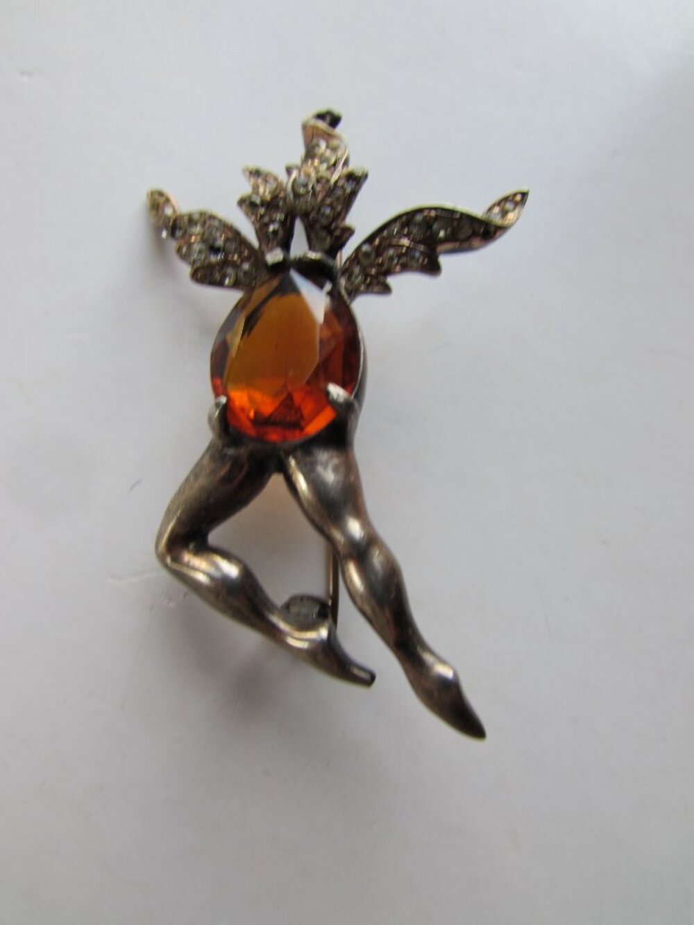 Surprising Brooch Sterling Silver Jelly Belly Rhinestone Flames - Picture 7 of 11